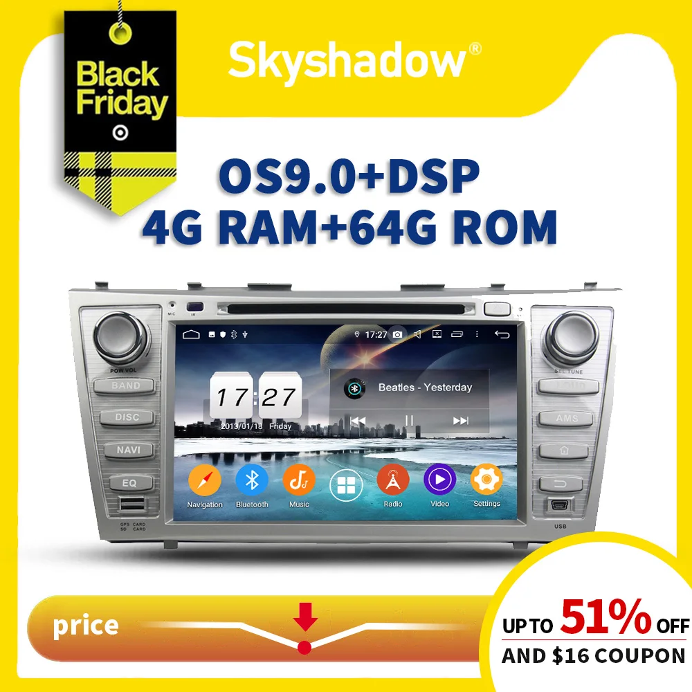 Автомобильный DVD плеер DSP ips Android 9,0 4G+ 64G 8 ядро Wi-Fi Bluetooth 4,2 Радио RDS GPS Google Map для Toyota CAMRY 2007 2008-2011