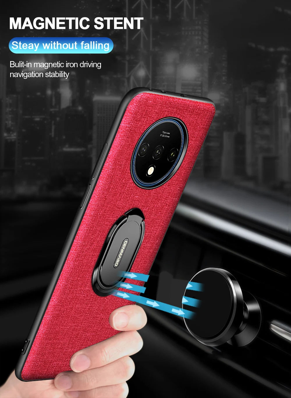 Cenmaso для Oneplus 7T задний чехол противоударный чехол для Oneplus 7T One Plus 7T Pro магнитный автомобильный держатель кольцо ткань текстура полный Чехол