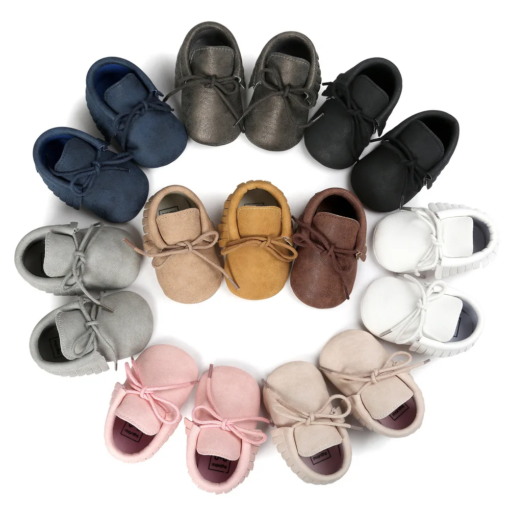 Детская обувь для новорожденного мальчика девочки классическая шнуровка кисточка замша Sofe противоскользящая детская кроватка ползать обувь Мокасины 10 цветов