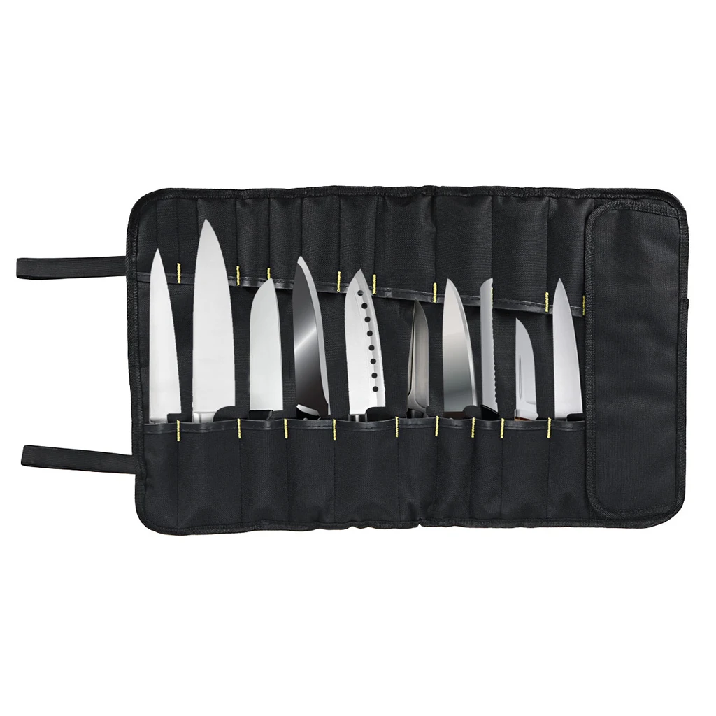 Black Chefs Knife Roll Bag, Oxford Cloth Cutlery Knives Holder Protector Kitchen Cooking Tools Wallet