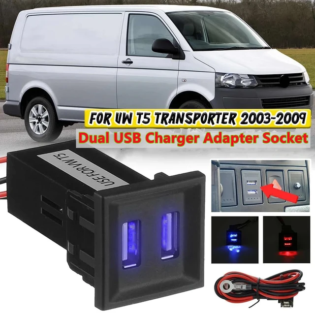 Dual USB Phone Charger Socket 5V LED Light For VW Transporter T5