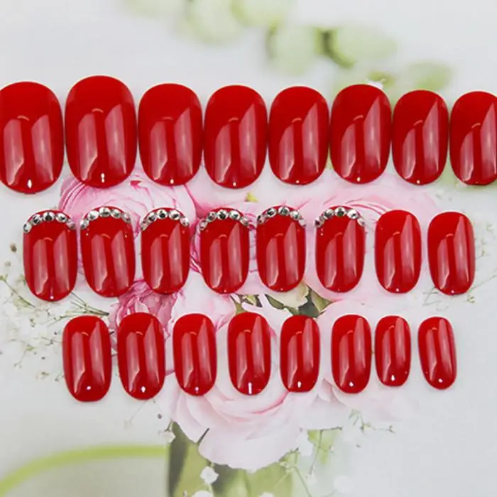 Свадебные наконечники для ногтей 24 шт твердые красные длинные накладные ногти с клеем хрустальные стразы блестящие накладные ногти для ногтей