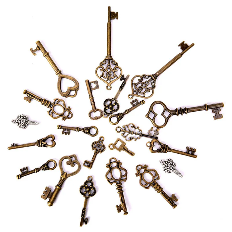 50g/Set Antique Bronze Vintage Old Key Charms Pendants DIY Jewelry Findings Gift