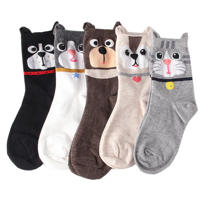 

Fashion Cotton Socks For Women Autumn Personality Cute Cartoon Small Animal Pattern Breathable Jacquard Socks Female
