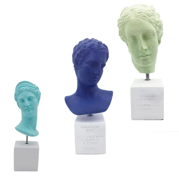 

Retro Greece Fairy Image Head Portrait Blue Green Face Resin Craft Display for Home Decor Marathon Boy Sculpture Desk Adornment