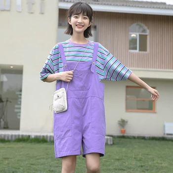 

s-L new Girls Summer women shorts t shirt short sleeves strip t shirt Overalls straps shorts two piece suits Sell separately