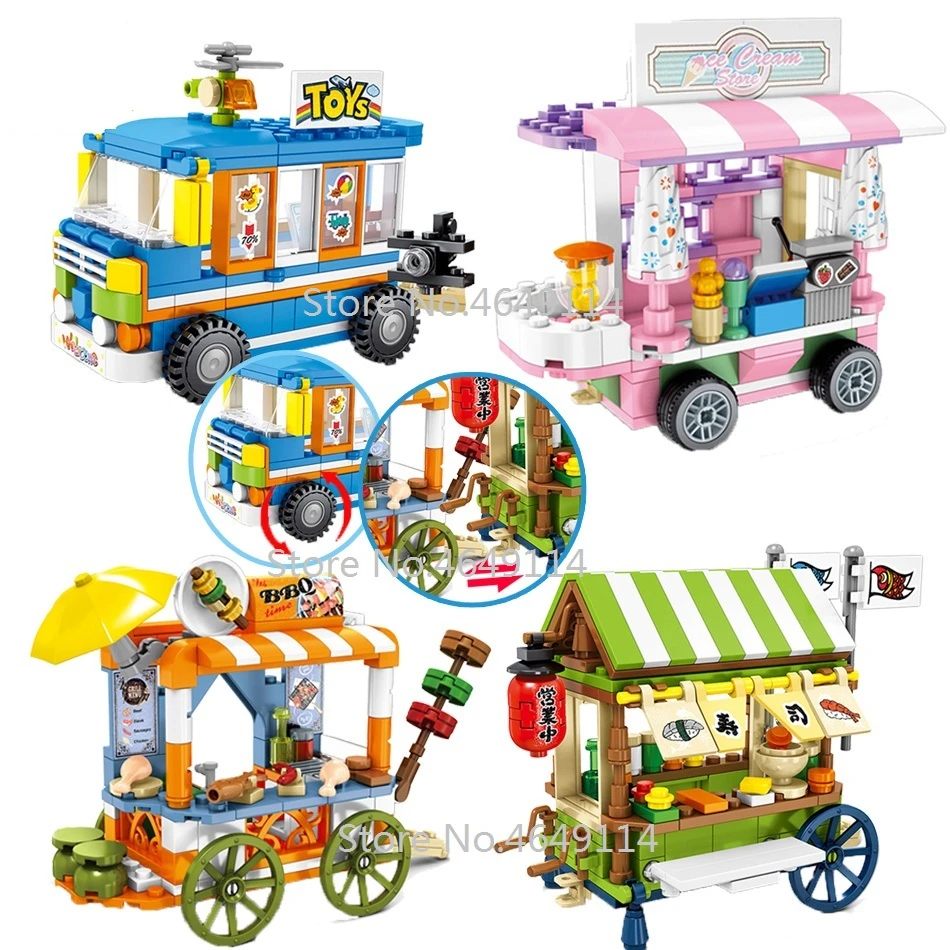 4 IN 1 Building Blocks City Street View Bricks Mini Ice Cream Dining