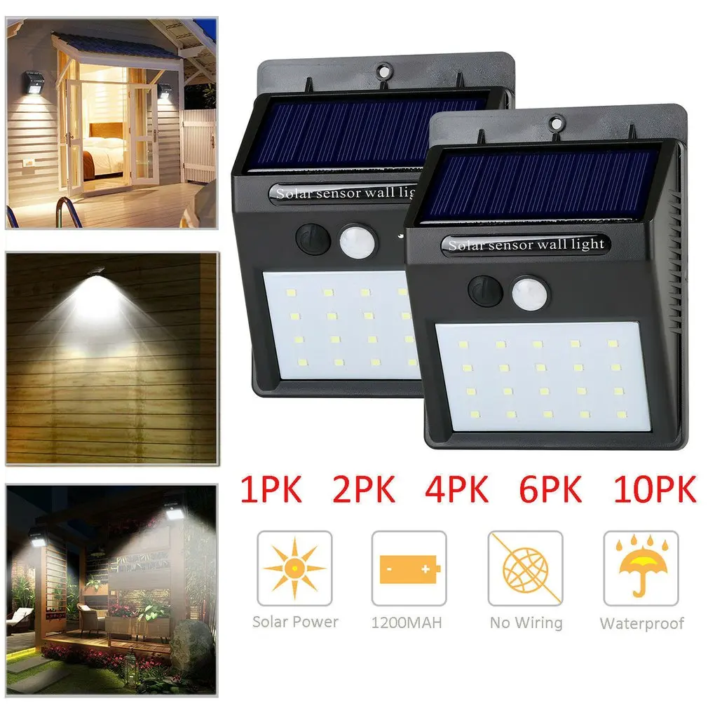 20 LED Solar Power PIR Motion Sensor Wall Light Outdoor Garden Waterproof Lamp 