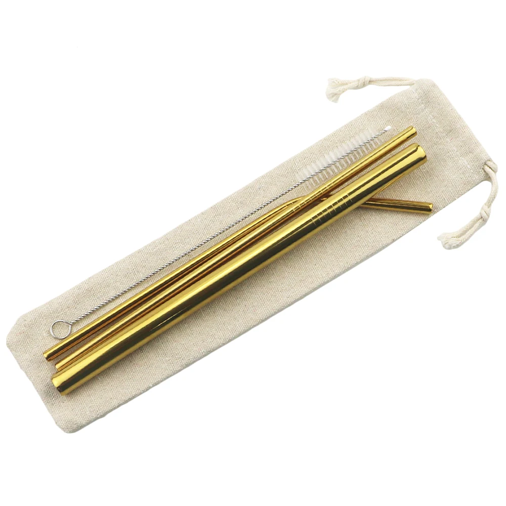 5Pcs gold Телескопическая Питьевая соломинка из нержавеющей стали металлическая соломинка портативная дорожная походная многоразовая Складная соломинка с чистящей щеткой - Цвет: 5Pcs gold