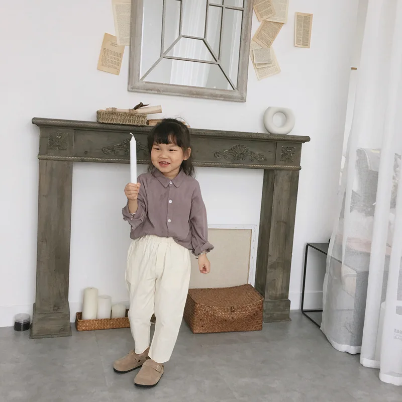 Детские повседневные штаны в Корейском стиле коллекция года, осенняя одежда новые стильные однотонные обтягивающие штаны из чистого хлопка для мальчиков и девочек длинные штаны для малышей