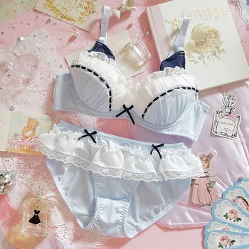 

Japanese Loli Girl Lolita Cute Sexy Princess Cat Ears Lace Thin Women Plus Size Gathered Bra and Panty Set