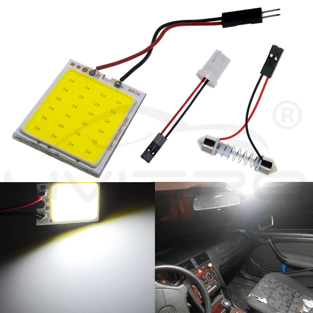 Hviero White T10 W5W C5W 24 36 48Smd Cob Led Panel Car Auto Reading Map Lamp Panel light Dome Festoon BA9S 3Adapter DC 12v Car Led