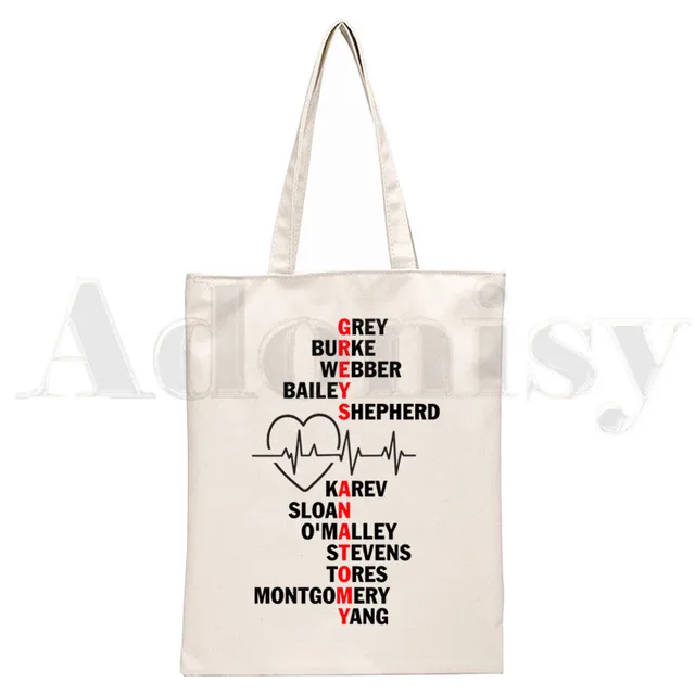 Greys Anatomy You're My Person Ullzang Hip Hop Hipster Cartoon Print Shopping Bags Girls Fashion Casual Pacakge Hand Bag N1920P