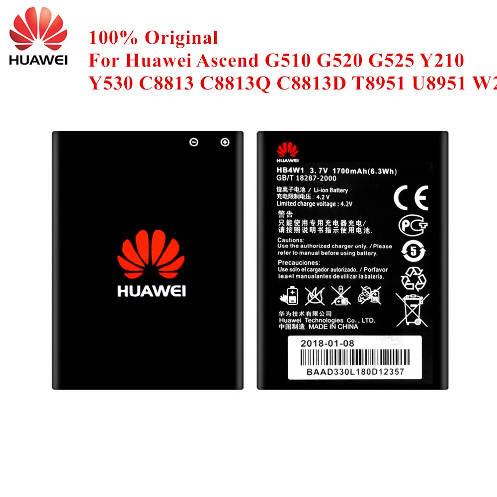 100% Оригинальный аккумулятор HB4W1 для Huawei Ascend G510 G520 G525 Y210 Y530 C8813 C8813Q C8813D U8951 W2 T8951 1700