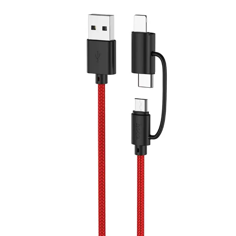 HOCO 8 Pin type-C Micro-USB 3 в 1 зарядный кабель для передачи данных для iPhone Android поддержка дропшиппинг - Цвет: Красный