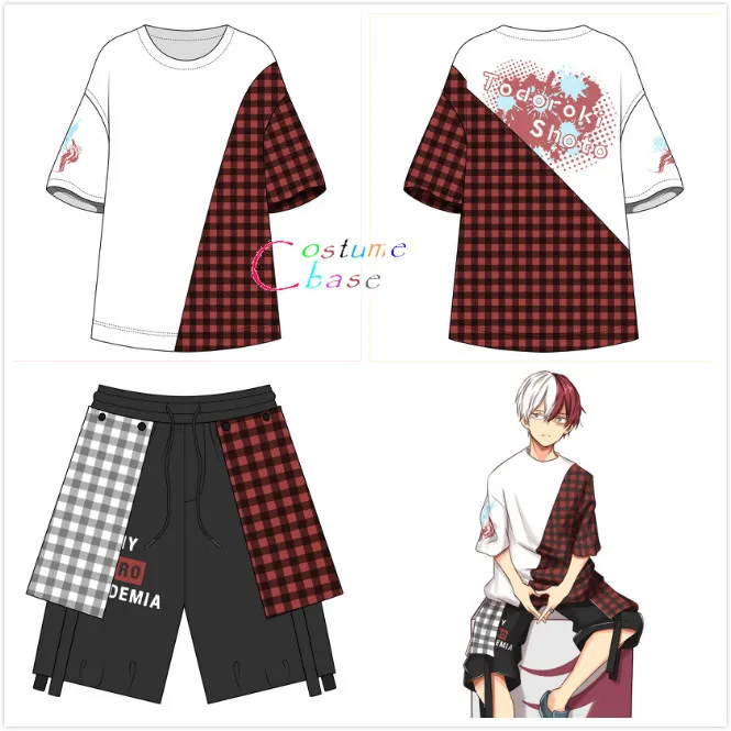 Аниме Boku No MY HERO Academy Todoroki Shoto, хлопковая клетчатая футболка, штаны, уличная одежда в стиле хип-хоп, крутая спортивная одежда, топ, костюмы для косплея