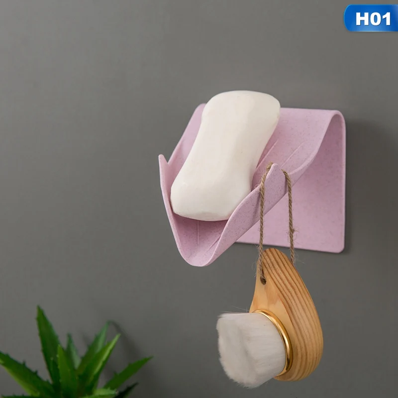 Wall Mounted Self Adhesive Soap Dishes Soap Sponge Dish Environmental Protection Materials Rack Shelf Drain Bathroom Soap Holder - Color: H01