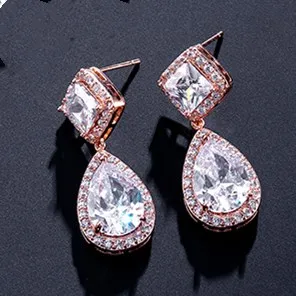 Rose Gold ZAKOL никель свободный моды классические в форме капли Кристалл циркония свадебные серьги для невесты украшения для Для женщин FSEP091 - Окраска металла: Rose Gold