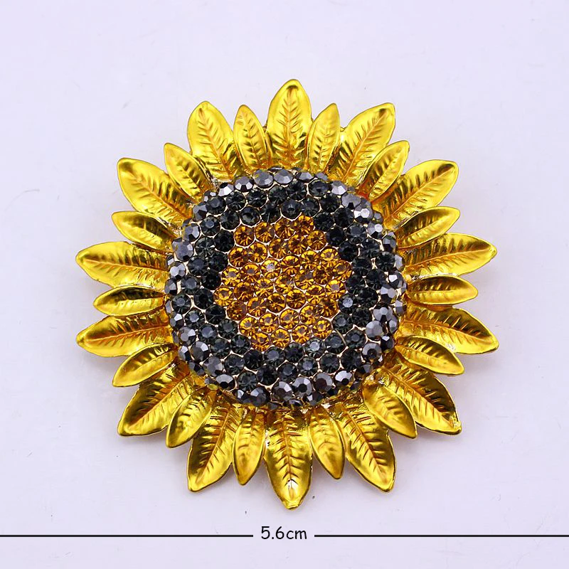 TANGTANG Large Sunflower Brooch Full Rhinestone Yellow Crystal Brooch For Women Painted Hot Jewelry Scarf Pins Clip Badge Trendy Fashion Winter Flower Jewelry Drop Shipping Wholesale And Retail 56MM Diametre Golding