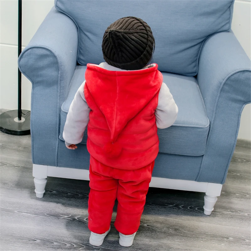 Fashion Baby Boys Girls Cartoon Deer Clothes Children Add Cotton Hooded Vest T-shirt Pants 3Pcs/Set Autumn Winter Kids Tracksuit