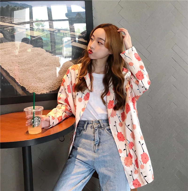 

Control + 5 Photo Shoot New Style Korean-style Lotus Blossoming Open of Suit Jacket Western Style Printed Suit Long-sleeved Coat