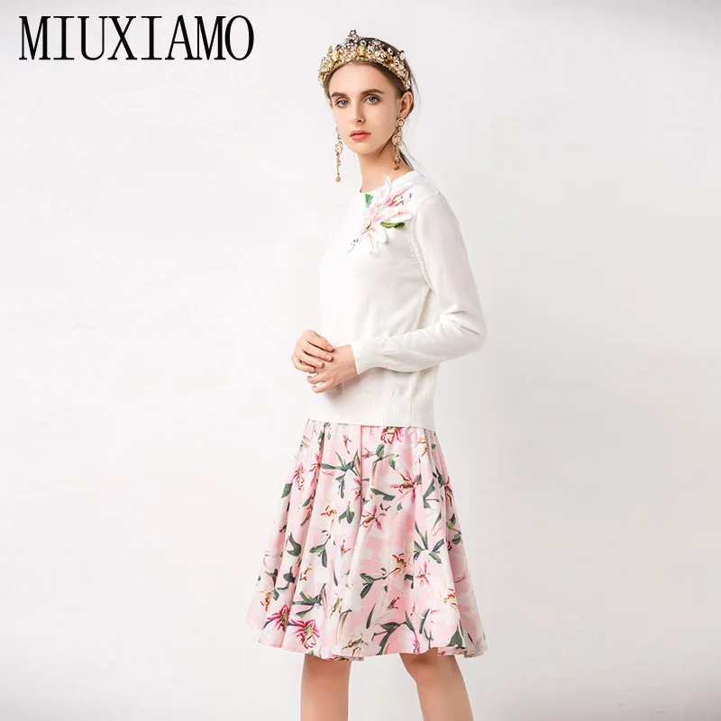 MIUXIMAO осень новое поступление европейская мода Повседневная рубашка с длинными рукавами и круглым вырезом 3D цветок лилии элегантные топы для женщин