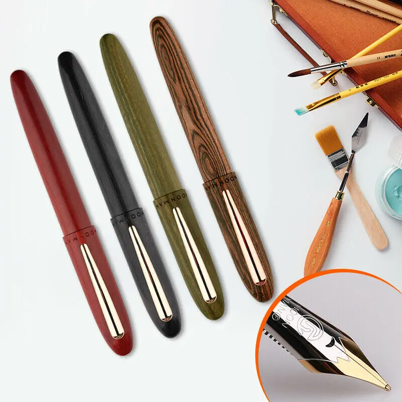 

M6 Handmade Natural Wood Fountain Pen with Gift Box Full Wooden Beautiful Pen Iridic Fine 0.4-0.6mm Nib Fashion Writing Ink Pen