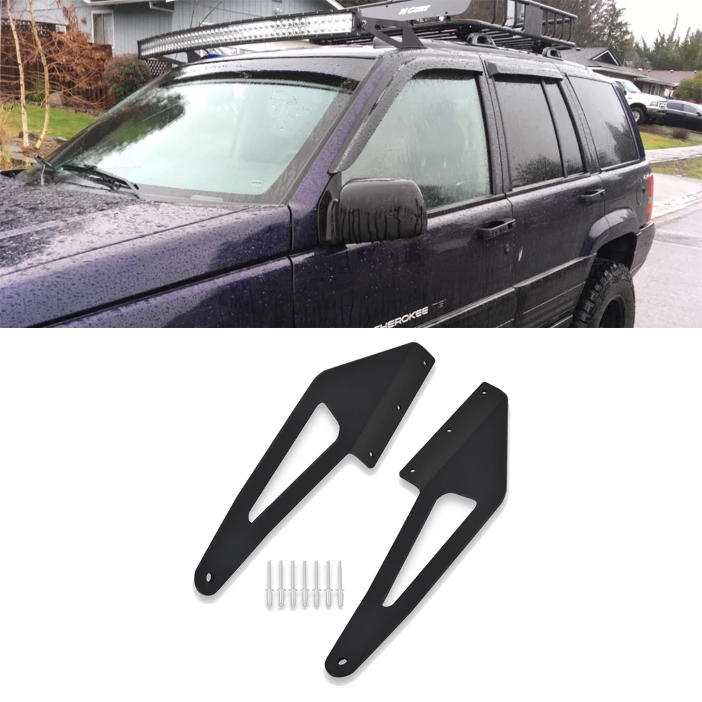 Upper Windshield Roof 50 Inch Curved LED Light Bar Mounting Brackets Kit For Jeep Grand Cherokee ZJ 1993-1998