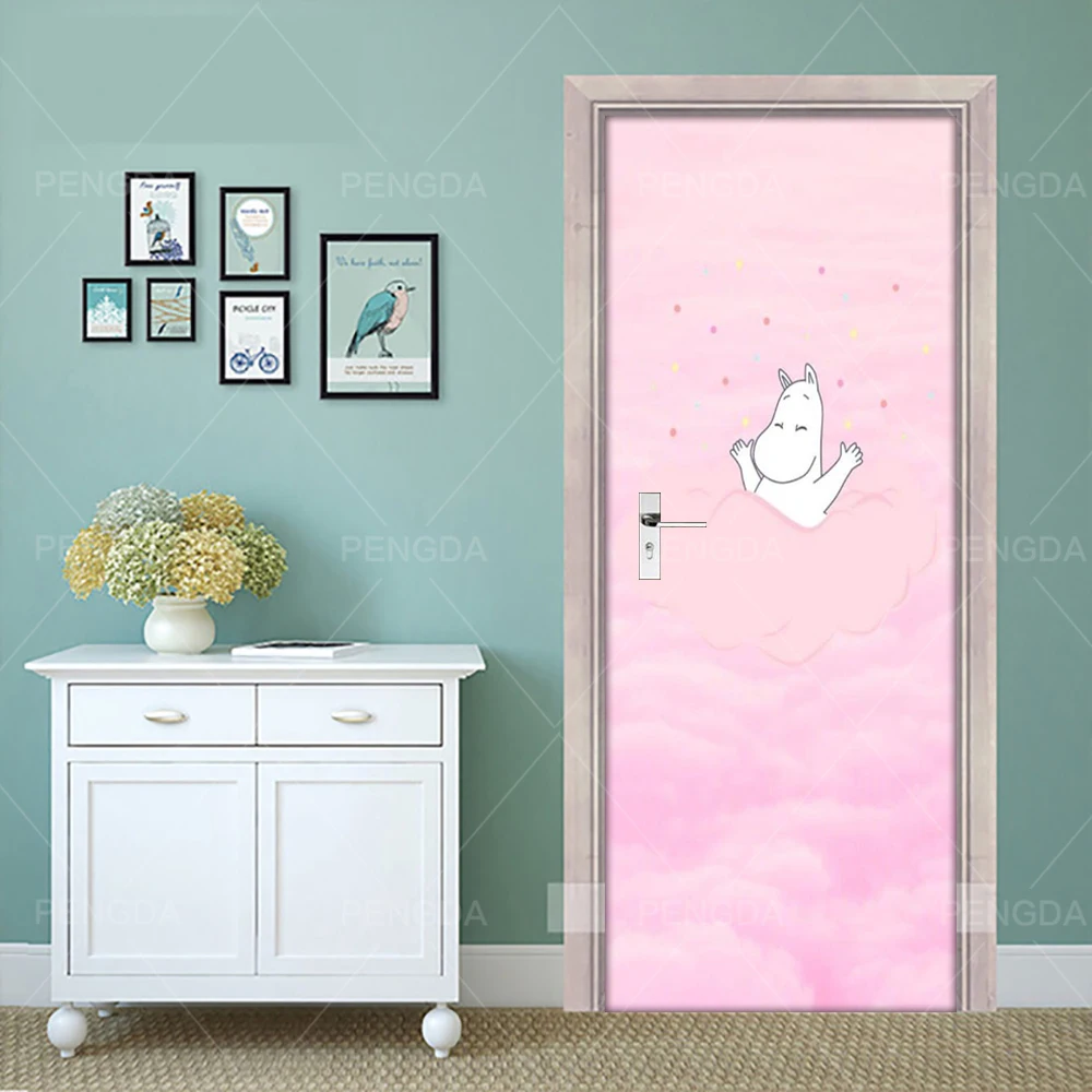 Наклейка на дверь самоклеющаяся животная гиппопотаму для дверей Diy печать художественная картина домашний декор Фреска гардероб переводная бумага для обновления интерьера