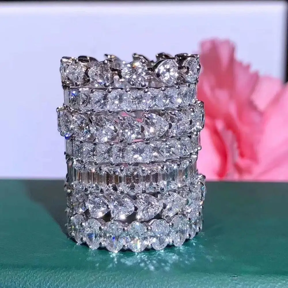 Rulalei Лидер продаж высокое качество роскошные ювелирные изделия настоящее 925 пробы серебро мульти форма AAAAAA кубический циркон обещание для женщин обручальное кольцо
