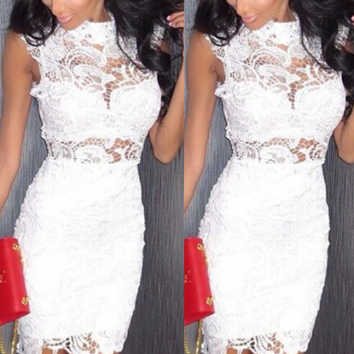 Женская Вышивка Полые Кружева БЕЗРУКАВНОЕ Бандажное обтягивающее вечернее