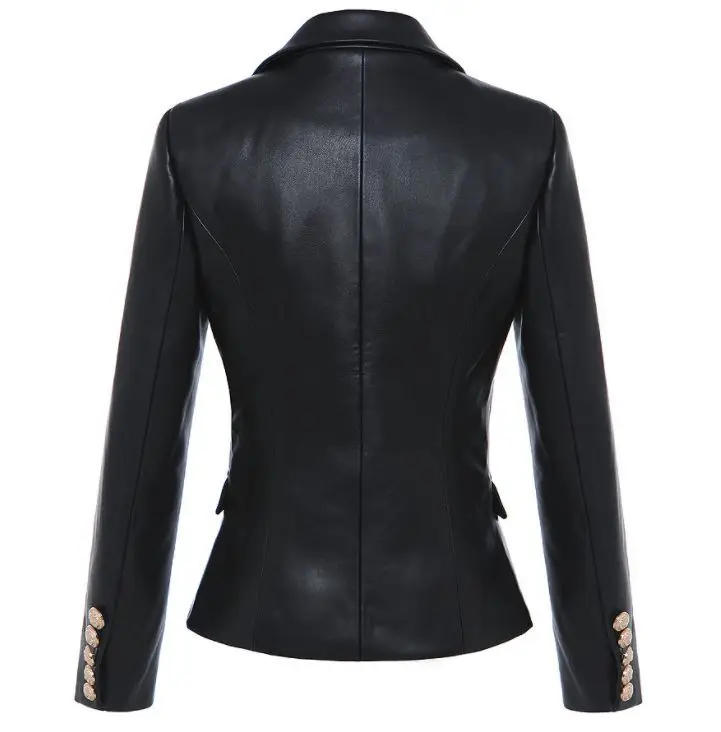 Новая мода, классические дизайнерские женские черные двубортные блейзеры из кожзаменителя, пиджак, Женский блейзер