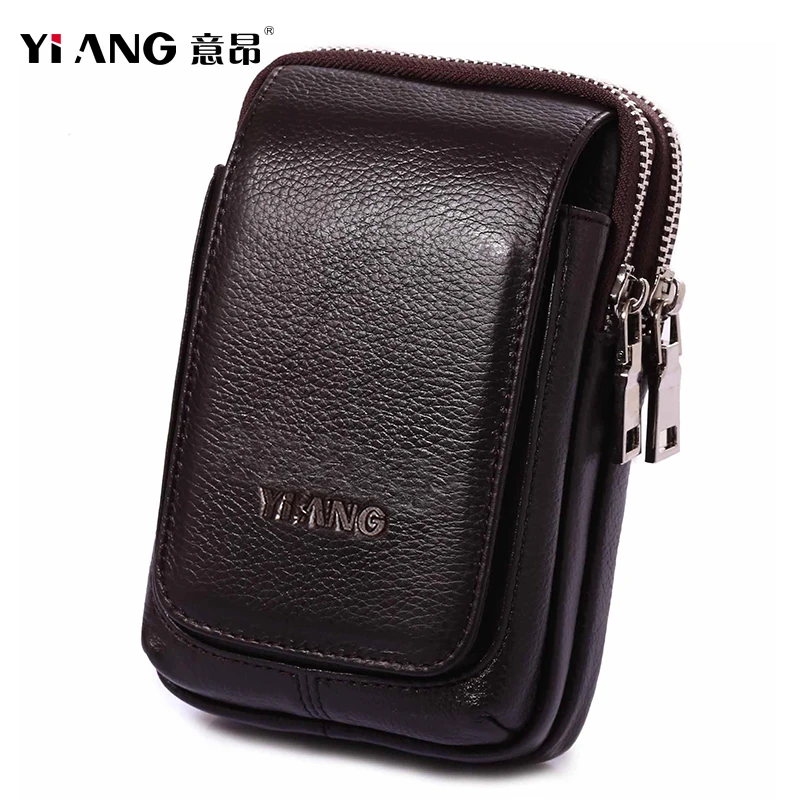 YI ANG натуральная кожа поясная сумка для мобильного телефона поясная сумка Мягкий Кошелек для монет натуральная кожа поясная сумка двойная молния сумка - Цвет: S V Brown