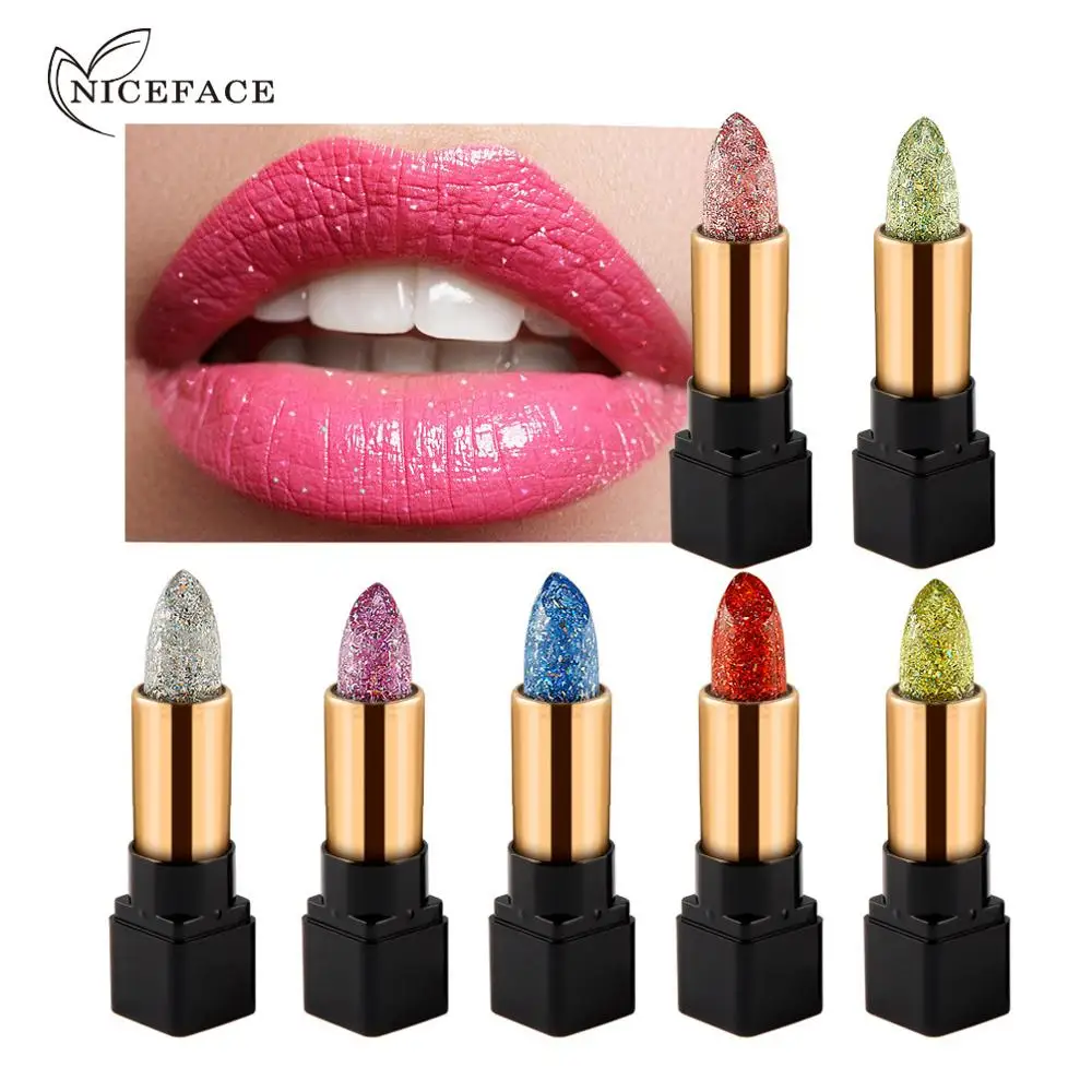 

New 7-color diamond temperature change lipstick Lipstick Crystal Jelly Temperature Change Color Lip Gloss Balm with Glitter lips
