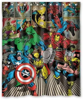 

Comics Hero Retro Tissu résistant moisissure Accessoires de Salle de Bain créatifs avec 12 Crochets 180 x 180 cm