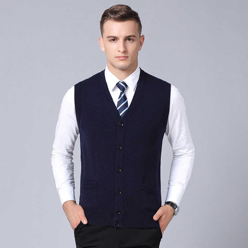 Wool FashionSweaters Men Cardigan V Neck Vest Jumpers Knitwear Sleeveless Winter Slim Fit Korean Style Casual Mens Clothes