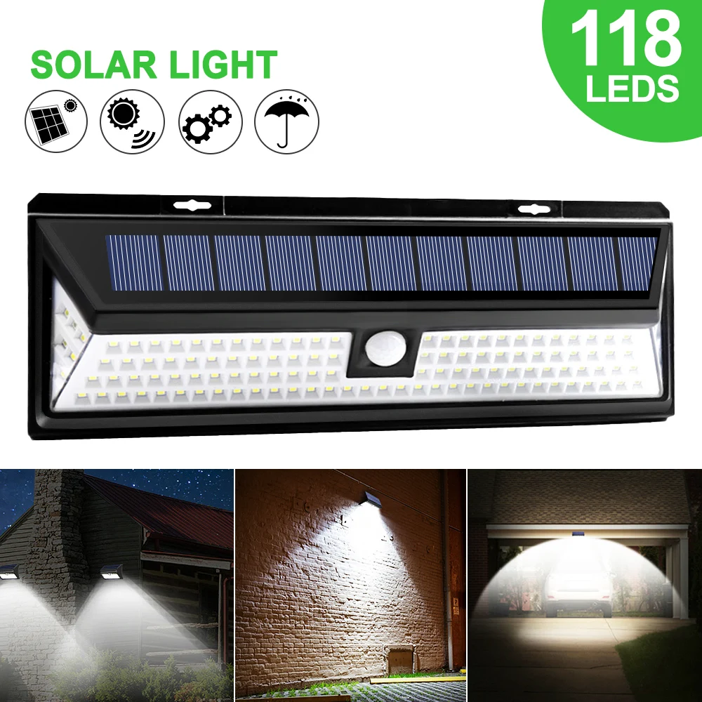 

Remote Control 118 LED Solar Light PIR Motion Sensor Lamp Outdoors Waterproof Solar Garden Light Emergency Light Solar Wall Lamp