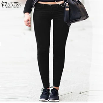 

ZANZEA Women Casual Solid Pants 2020 Autumn Ladies Solid Loose Long Trousers Elastic Streetwear Plus Size Pantalones Mujer 5XL