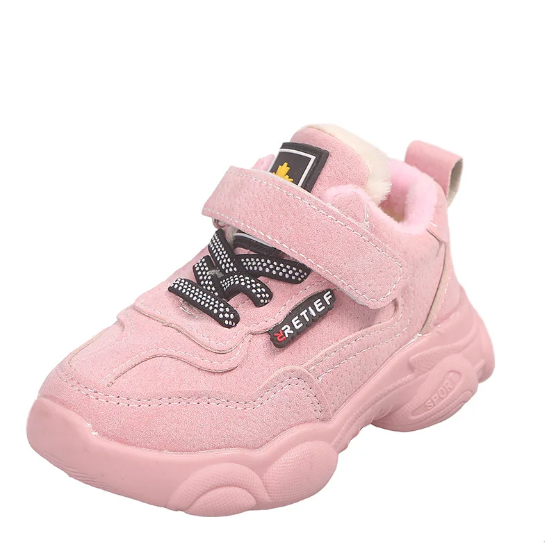 KINE PANDA/теплая бархатная зимняя детская обувь; кроссовки для мальчиков и девочек; обувь для малышей; От 1 до 5 лет для детского сада; смешанные цвета - Цвет: Розовый