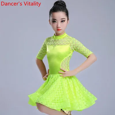Only Dress as photo Детская одежда для латинских танцев для девочек, тренировочная одежда с вырезами, комбинированное платье, Samba Salsa Foxtrot quickшаг, одежда для сцены - Цвет: Only Dress as photo