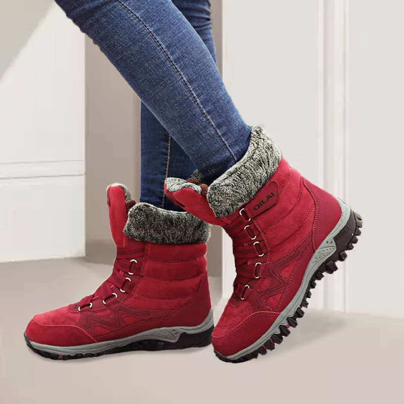 Kopen Bont vrouwen enkel snowboots warm casual platform winter schoenen vrouwen 2019 waterdichte lederen martin dames laarzen botas mujer VT398