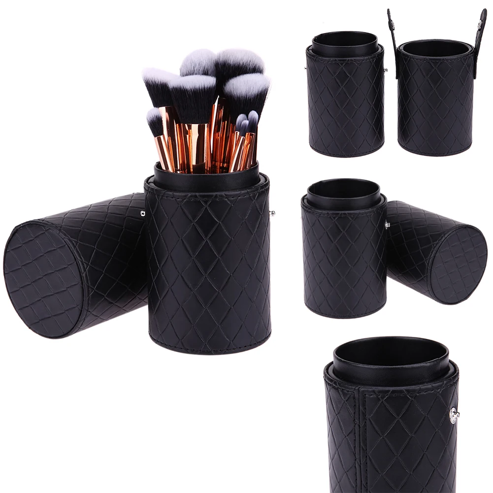 Portable Cosmetic Brush Box PU Leather Makeup Storage Holder Cosmetic Cup Case Box for Makeup Brush