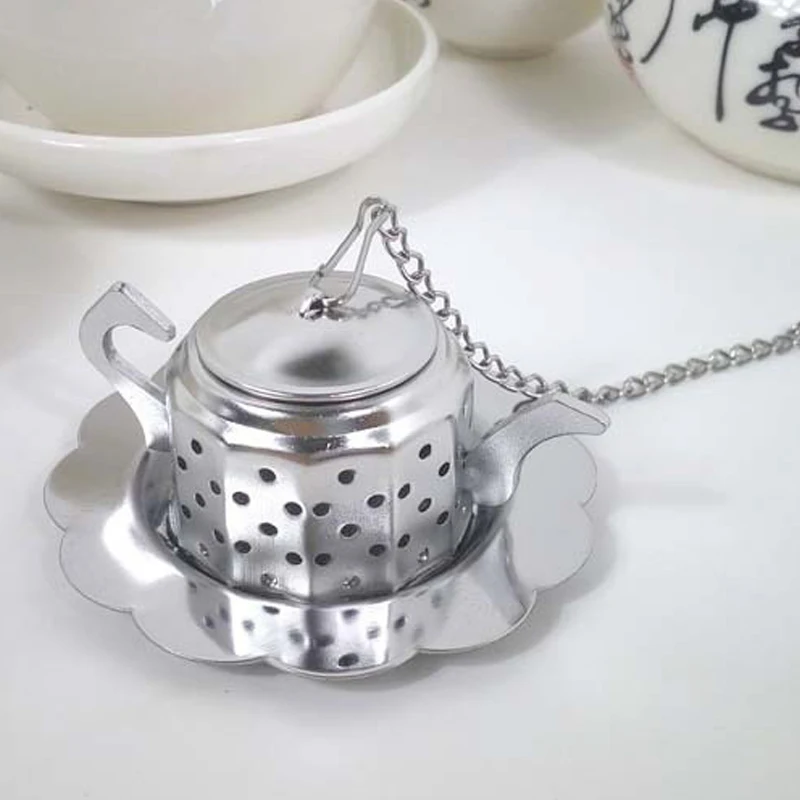 

Stainless Steel Home Loose Tea Strainer Teapot Shape Tea Infuser Spice Flower Tea Herbal Filter Kitchen Teaware With Drip Tray