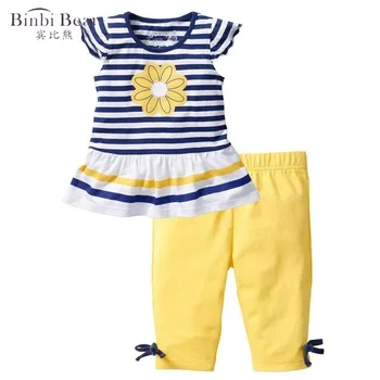 

Binbi Bear 2020 Spring Thin Section Children's Suit Flower Cotton Cropped Pants Short Sleeve Two-piece Children's Clothing