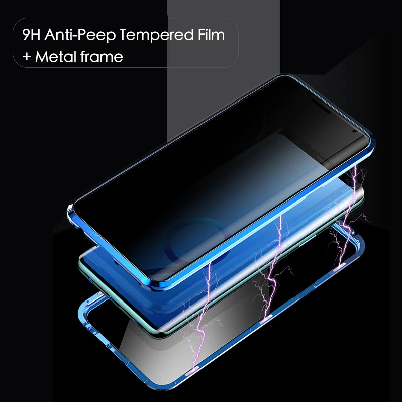 Магнитный металлический чехол для samsung Galaxy S8 S9 S10 S10+ S10e Note 8 9 10 закаленное стекло антишпионская крышка для samsung A50 A70