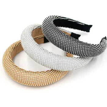 

Baroque Luxury Full Crystal Headband For Women Shiny Padded Net Gold Hairband Hair Accessories hoop Headpiece Black Jewelry