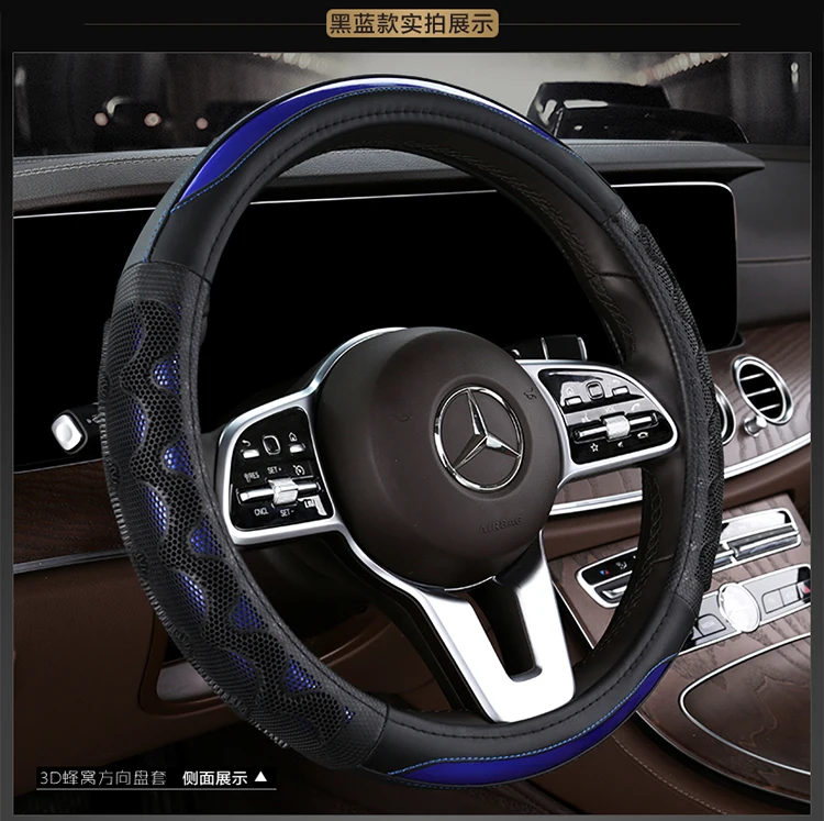 KKYSYELVA Sting-wheel черный кожаный чехол для рулевого колеса автомобиля 38 см крышка рулевого колеса Чехлы для рулевого колеса аксессуары для интерьера