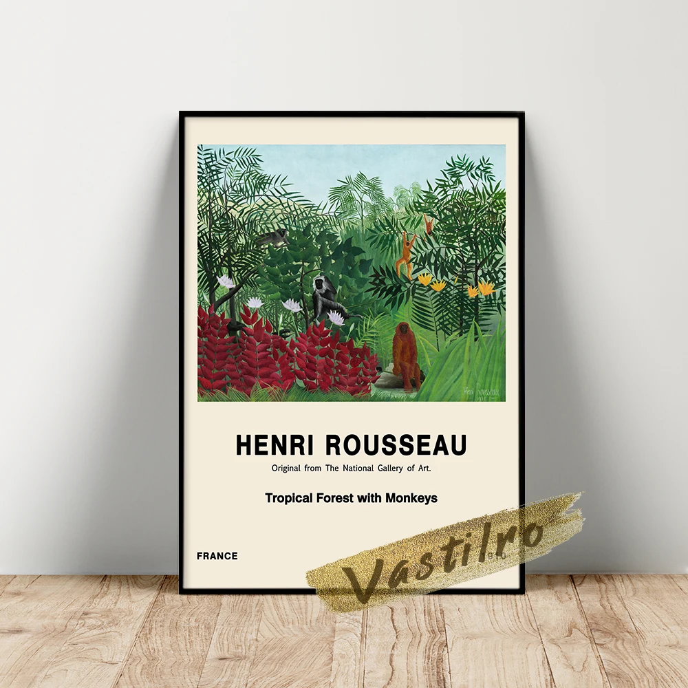 

Henri Rousseau Exhibition Poster, Tropical Forest With Monkeys Oil Painting, Vintage Animal Plant Wall Art, Rousseau Art Prints