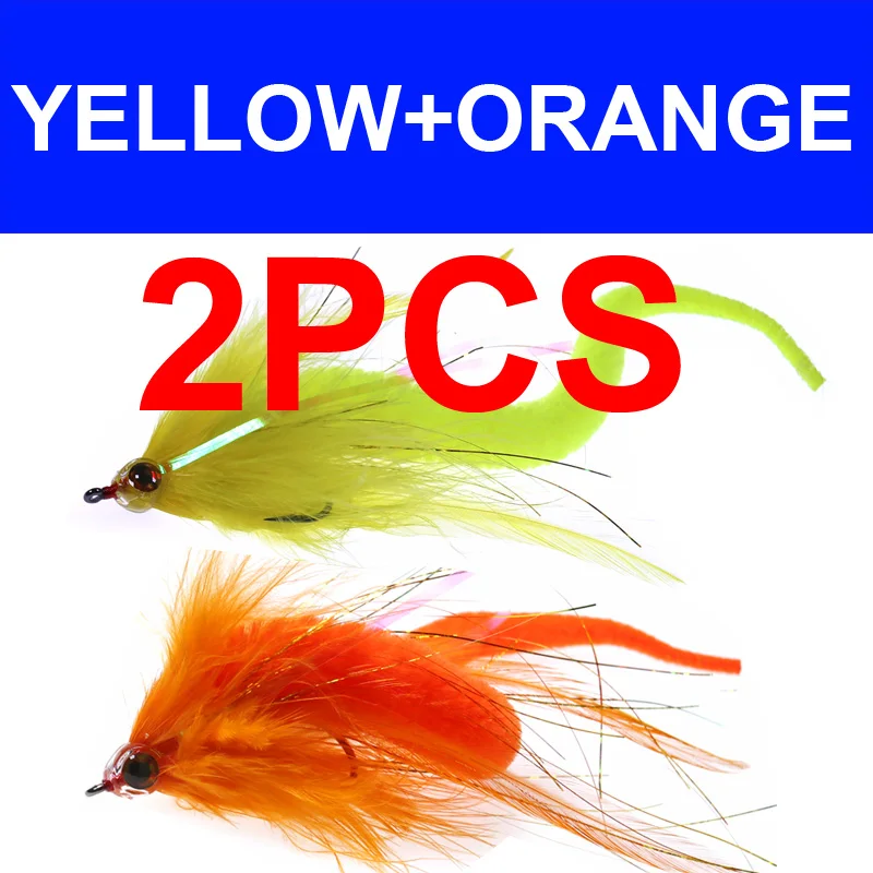 YELLOW N ORANGE Bimoo 2 шт. 2/0 Dragontail Fly для бас-гитара или маски рыболовные приманки для Big Game нахлыстом Стример Летать - Цвет: YELLOW N ORANGE
