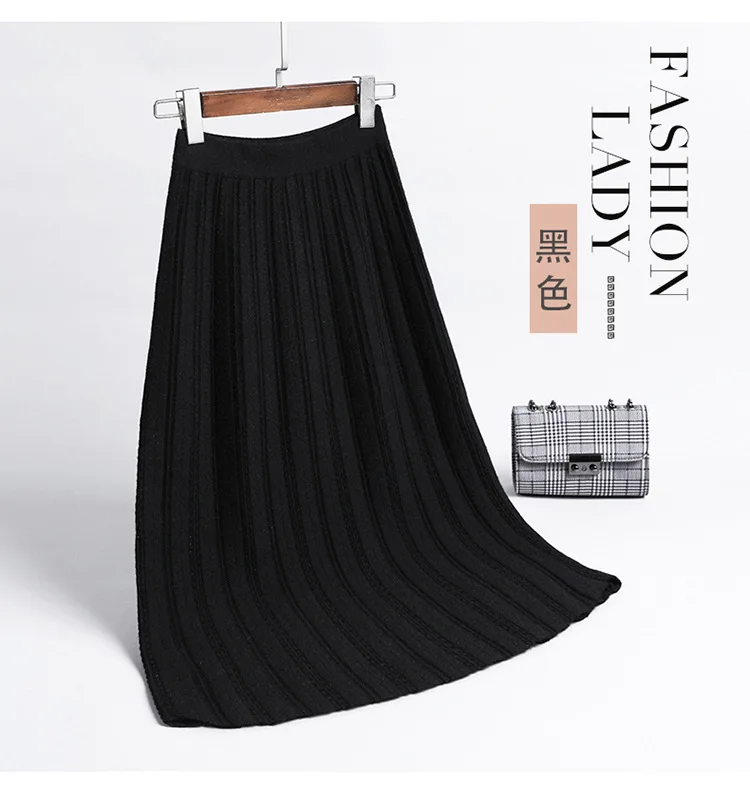 Плиссированная юбка, осень и зима, faldas mujer moda, новинка, сплошной цвет, jupe femme, открытая осенняя и зимняя вязаная юбка